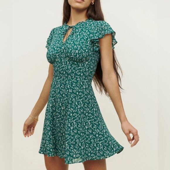 Reformation Byron Mini Green Dress Floral Size 4 - Picture 7 of 11